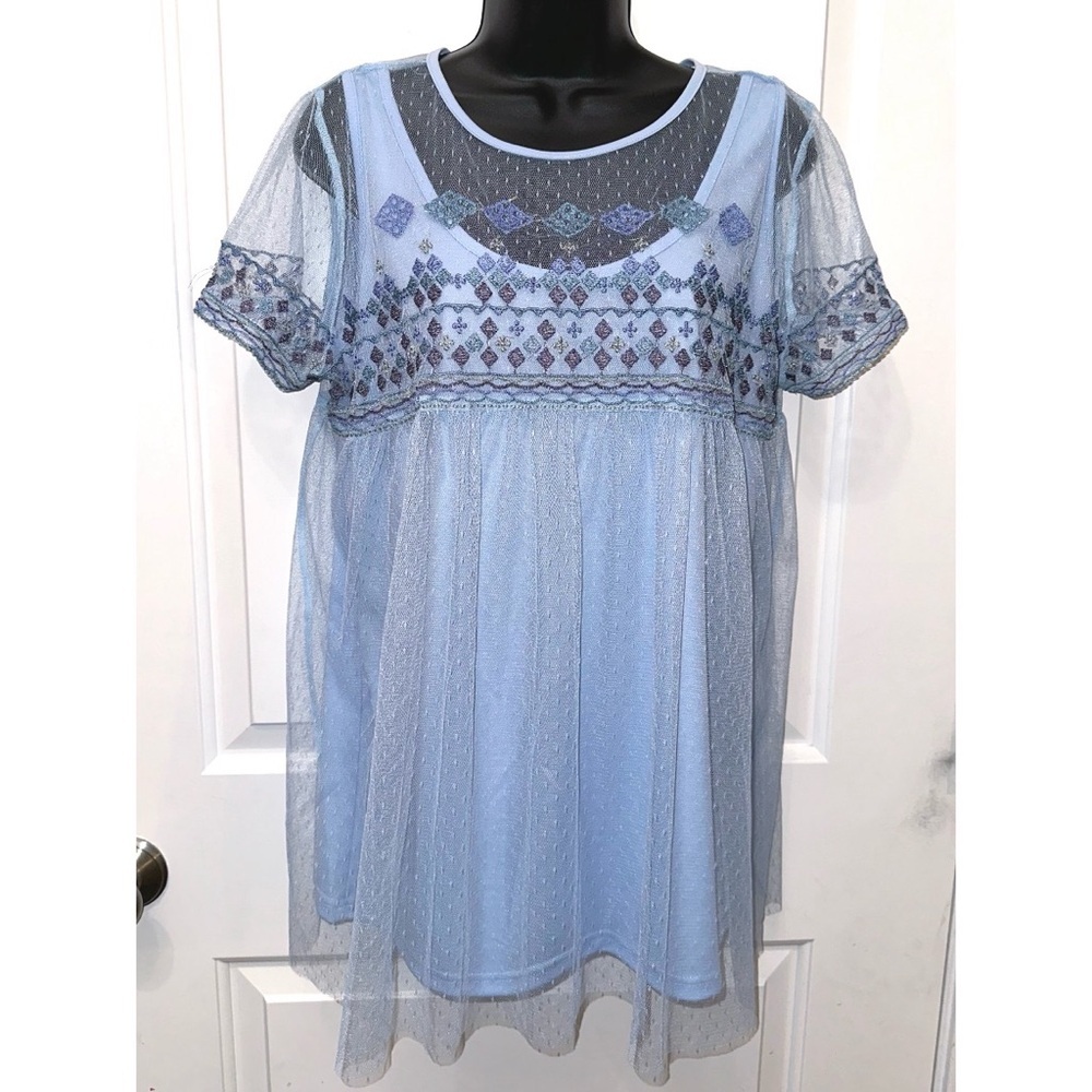 Indigo Thread Co blue mesh babydoll top
